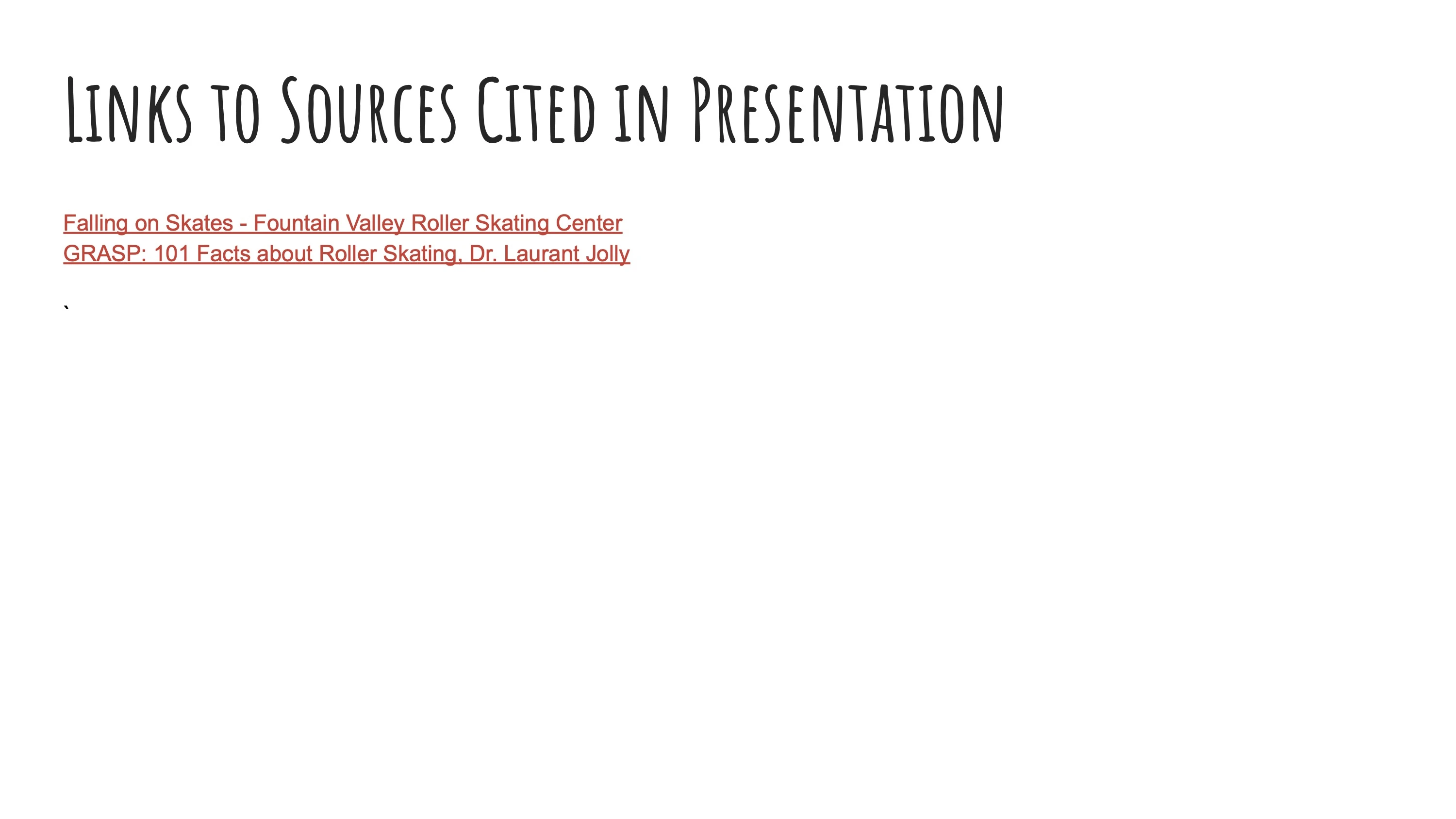 Links to sources cited in Falling Practice presentation